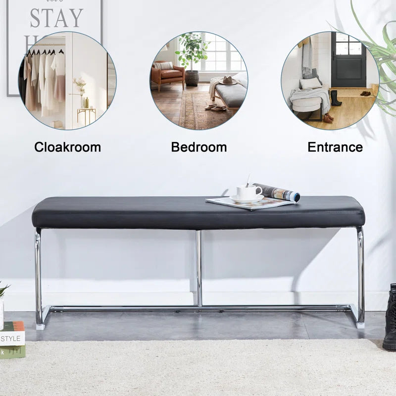 Kenniard Modern PU Leather Bench with Metal Legs - Wooden Bazar