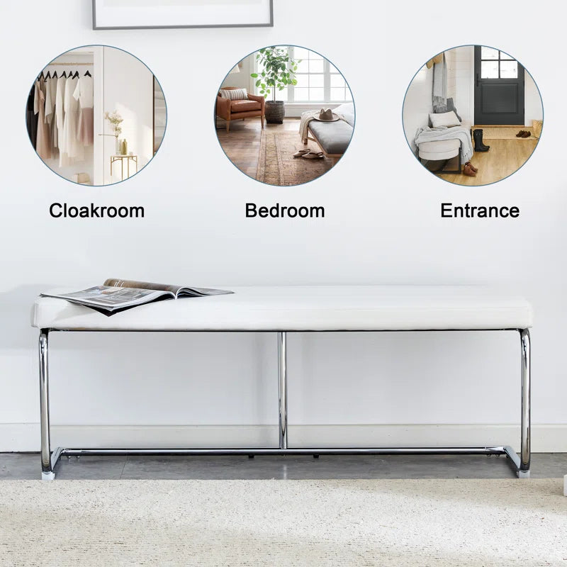 Kenniard Modern PU Leather Bench with Metal Legs - Wooden Bazar