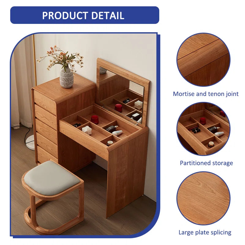 Nancord Modern and Simple Cherry Wood Flip-top Dressing Table - Wooden Bazar