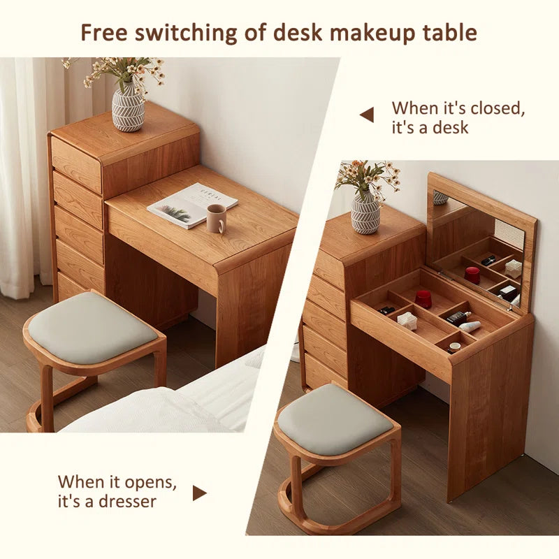 Qatered Modern and Simple Cherry Wood Flip-top Dressing Table