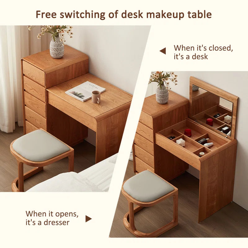 Nancord Modern and Simple Cherry Wood Flip-top Dressing Table - Wooden Bazar