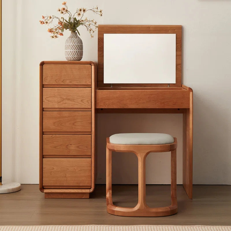 Qatered Modern and Simple Cherry Wood Flip-top Dressing Table