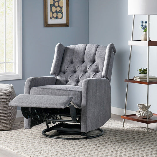 Iven Contemporary Tufted Wingback Swivel Recliner