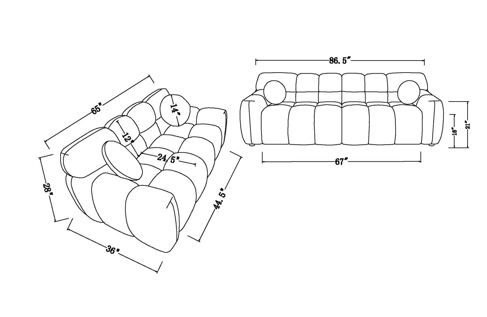 Monicaz 2 - Piece Living Room Set Luxury Sofa Set