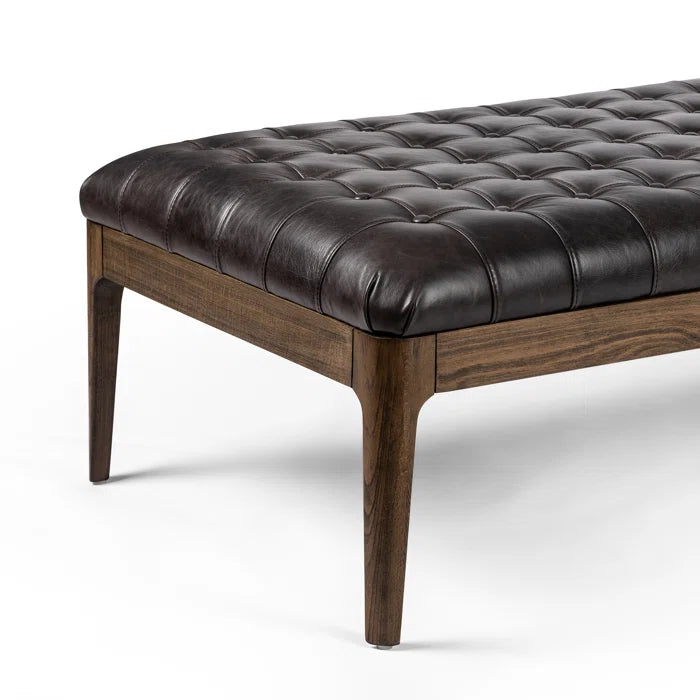 Gion Genuine Leather Upholstered Bench - Wooden Bazar