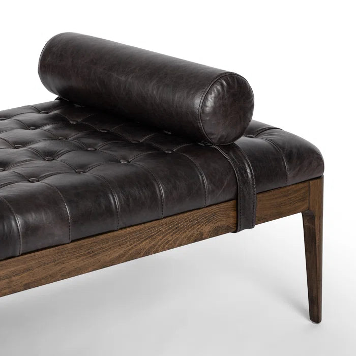 Gion Genuine Leather Upholstered Bench - Wooden Bazar