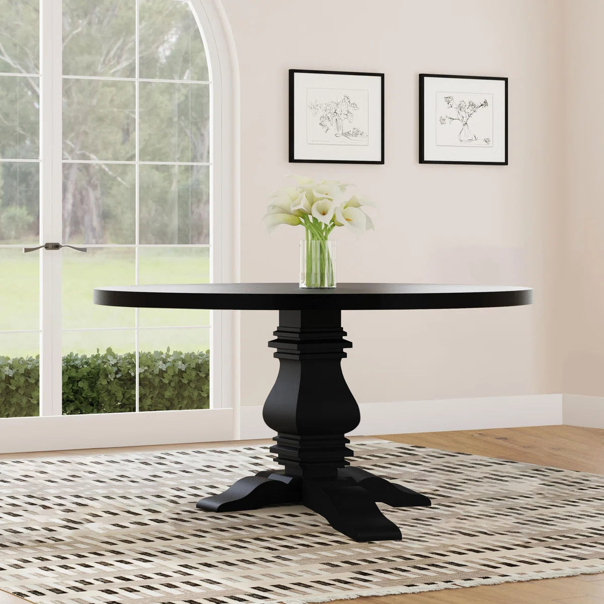 Hevvy Black Round 60-inch Pedestal Base Dining Table - Wooden Bazar