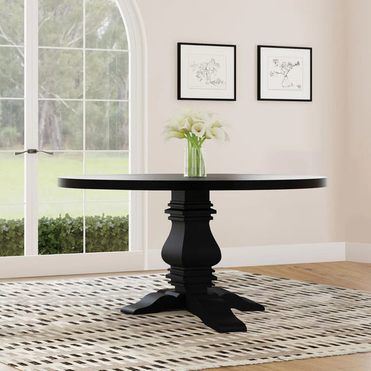 Hevvy Black Round 60-inch Pedestal Base Dining Table - Wooden Bazar