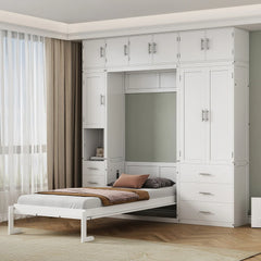 Kirooad Murphy Bed Cabinet White Foldable Hidden Wall Platform Storage Bed