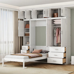 Kirooad Murphy Bed Cabinet White Foldable Hidden Wall Platform Storage Bed