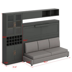 Murphy Bed Wall Bed With Sofa , Shelves USB & Light - Wooden Bazar