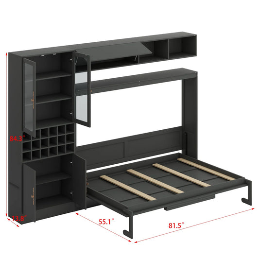 Murphy Bed Wall Bed With Sofa , Shelves USB & Light - Wooden Bazar