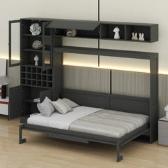 Murphy Bed Wall Bed With Sofa , Shelves USB & Light - Wooden Bazar