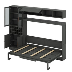 Murphy Bed Wall Bed With Sofa , Shelves USB & Light - Wooden Bazar