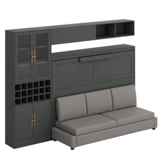 Murphy Bed Wall Bed With Sofa , Shelves USB & Light - Wooden Bazar
