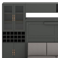 Murphy Bed Wall Bed With Sofa , Shelves USB & Light - Wooden Bazar