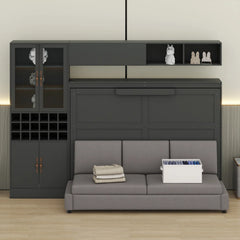 Murphy Bed Wall Bed With Sofa , Shelves USB & Light - Wooden Bazar