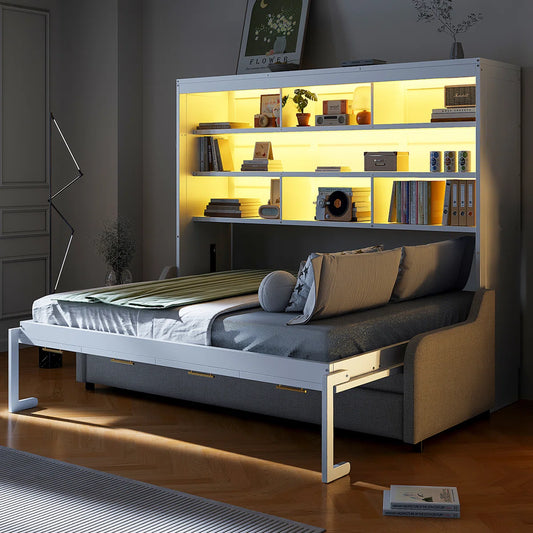 Murphy Bed With Sofa And Led Light - Wooden Bazar