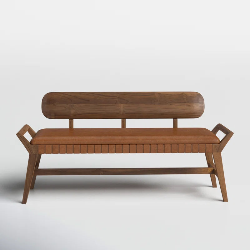 Wittard Genuine Leather Upholstered Bench - Wooden Bazar