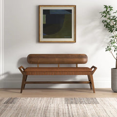 Wittard Genuine Leather Upholstered Bench - Wooden Bazar