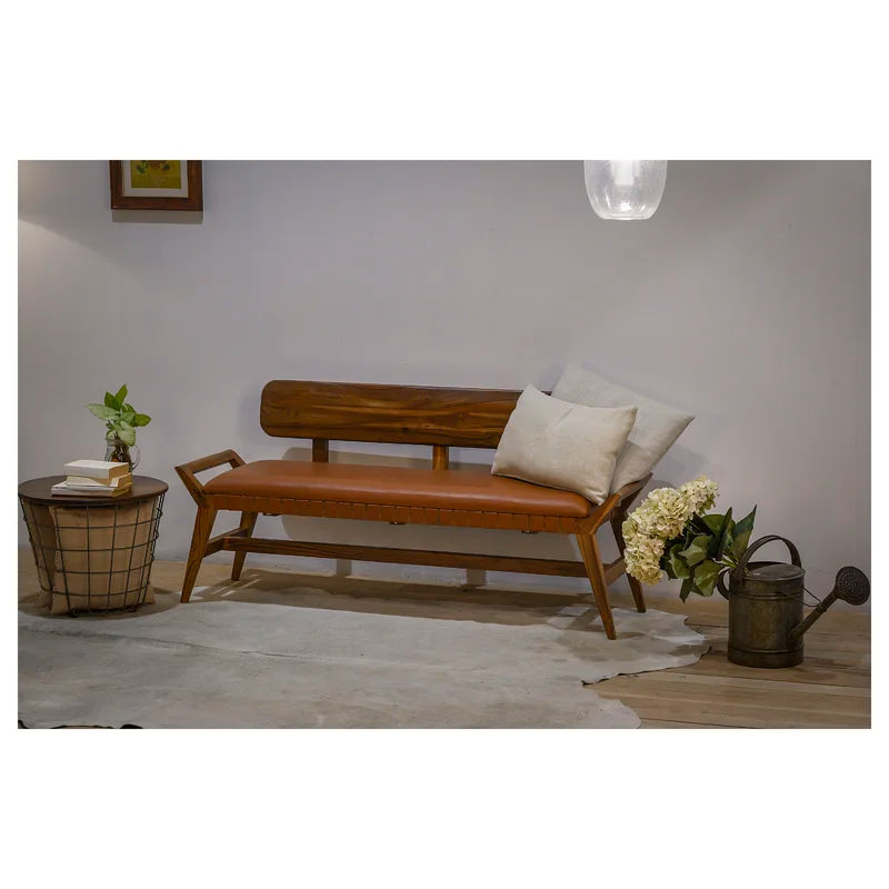 Wittard Genuine Leather Upholstered Bench - Wooden Bazar