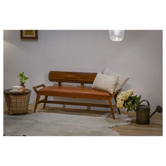 Wittard Genuine Leather Upholstered Bench - Wooden Bazar