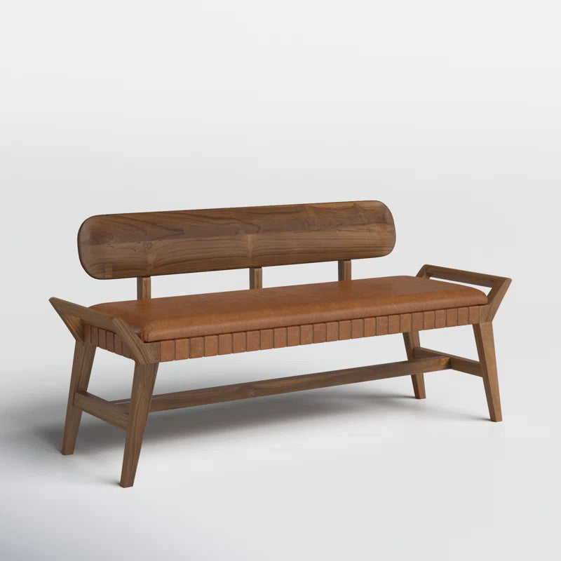 Wittard Genuine Leather Upholstered Bench - Wooden Bazar