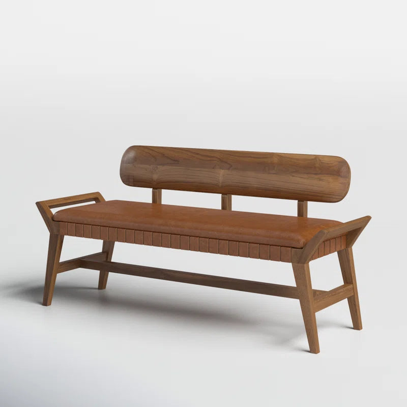 Wittard Genuine Leather Upholstered Bench - Wooden Bazar