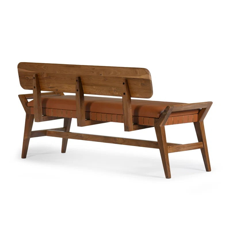 Wittard Genuine Leather Upholstered Bench - Wooden Bazar