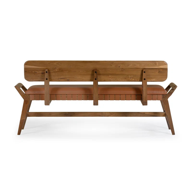 Wittard Genuine Leather Upholstered Bench - Wooden Bazar