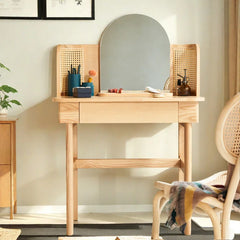 Nilex  Natural Wooden Vanity With Rattan Cane Chair - Wooden bazar