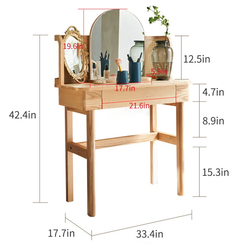 Nilex  Natural Wooden Vanity With Rattan Cane Chair - Wooden bazar