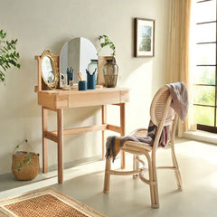 Nilex  Natural Wooden Vanity With Rattan Cane Chair - Wooden bazar
