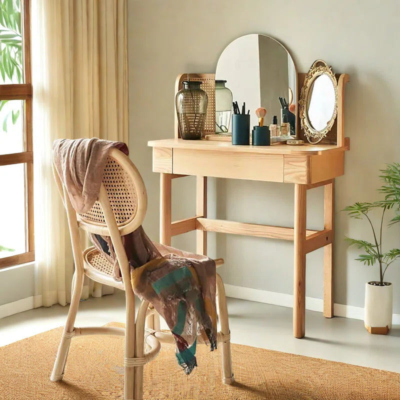Nilex  Natural Wooden Vanity With Rattan Cane Chair - Wooden bazar