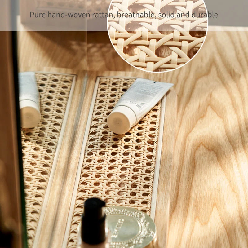 Nilex  Natural Wooden Vanity With Rattan Cane Chair - Wooden bazar
