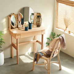 Nilex  Natural Wooden Vanity With Rattan Cane Chair - Wooden bazar