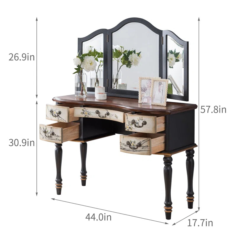 Kalvita Vintage Look Vanity Dressing Table - Wooden Bazar