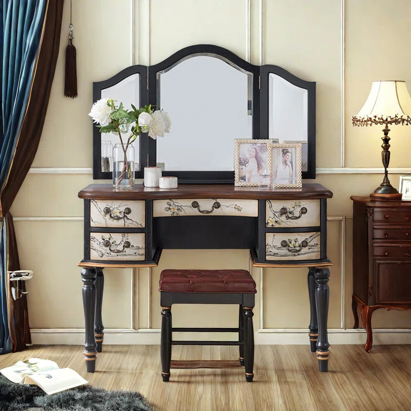 Kalvita Vintage Look Vanity Dressing Table - Wooden Bazar