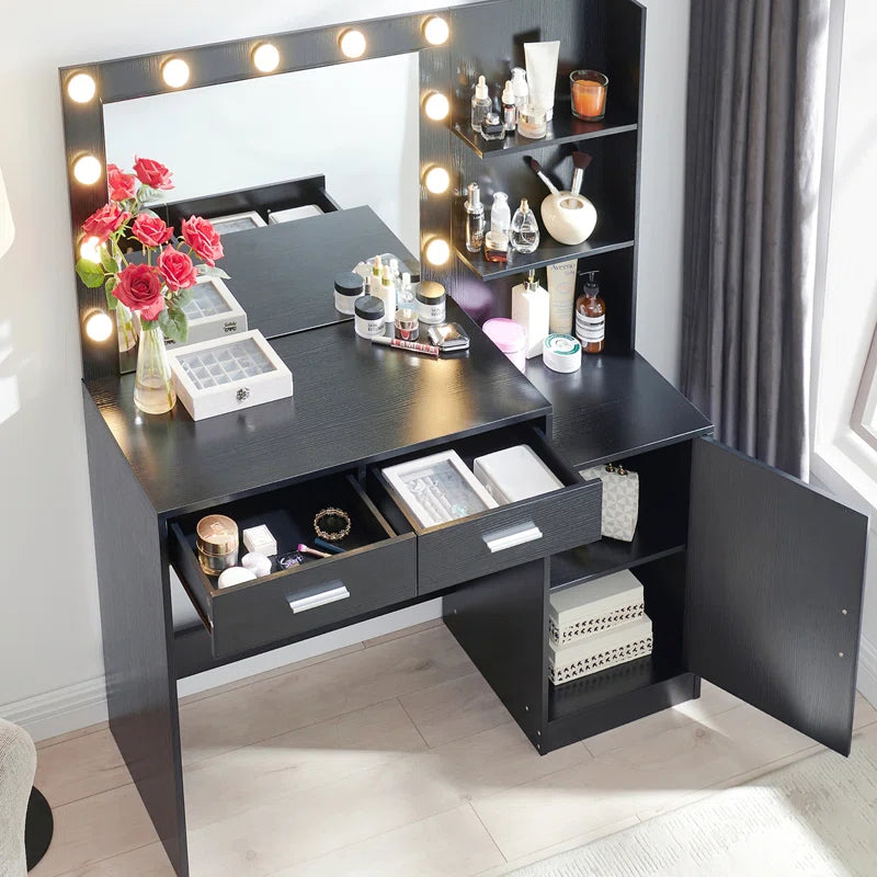 Halixer  Vanity Desk with Mirror and sDressing Table with 2 Large DrawerLarge Vertical Organizer