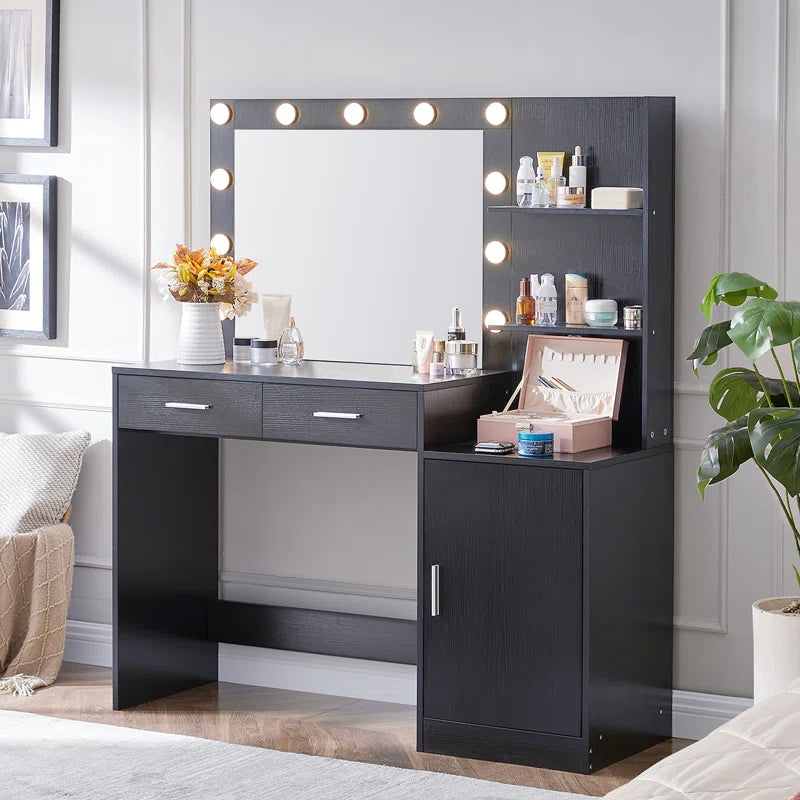 Halixer  Vanity Desk with Mirror and sDressing Table with 2 Large DrawerLarge Vertical Organizer