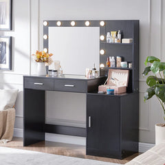 Halixer  Vanity Desk with Mirror and sDressing Table with 2 Large DrawerLarge Vertical Organizer