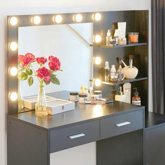 Halixer  Vanity Desk with Mirror and sDressing Table with 2 Large DrawerLarge Vertical Organizer