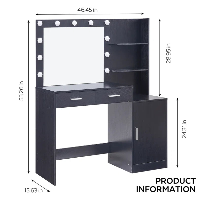 Halixer  Vanity Desk with Mirror and sDressing Table with 2 Large DrawerLarge Vertical Organizer
