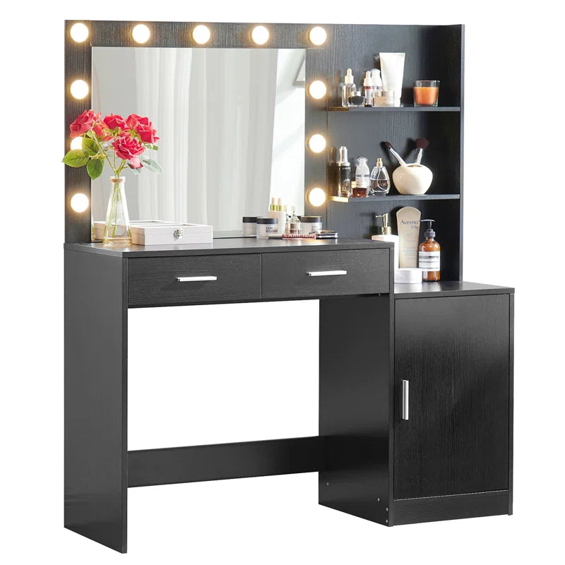 Halixer  Vanity Desk with Mirror and sDressing Table with 2 Large DrawerLarge Vertical Organizer