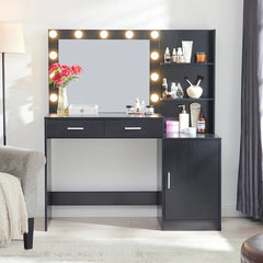 Halixer  Vanity Desk with Mirror and sDressing Table with 2 Large DrawerLarge Vertical Organizer