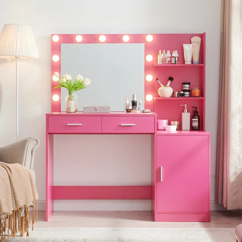 Halixer  Vanity Desk with Mirror and sDressing Table with 2 Large DrawerLarge Vertical Organizer