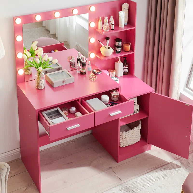 Halixer  Vanity Desk with Mirror and sDressing Table with 2 Large DrawerLarge Vertical Organizer