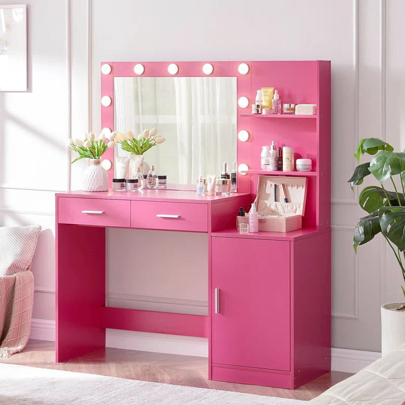 Halixer  Vanity Desk with Mirror and sDressing Table with 2 Large DrawerLarge Vertical Organizer