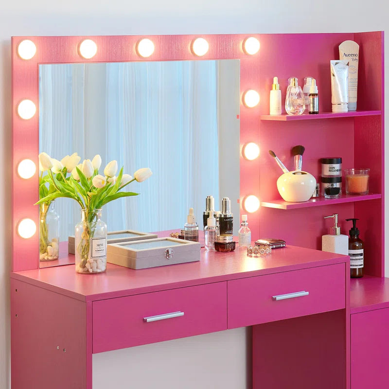 Halixer  Vanity Desk with Mirror and sDressing Table with 2 Large DrawerLarge Vertical Organizer