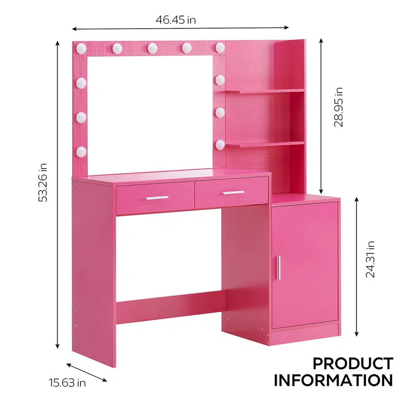Halixer  Vanity Desk with Mirror and sDressing Table with 2 Large DrawerLarge Vertical Organizer